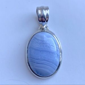 Blue Lace Agate Pendant set in Sterling